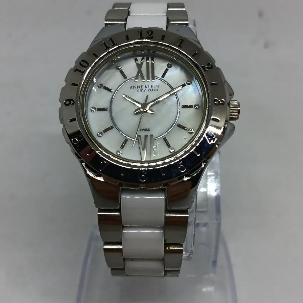 Anne Klein 12/2141 Women's 35mm Silver Tone White Ceramic Changeable Bezel Watch